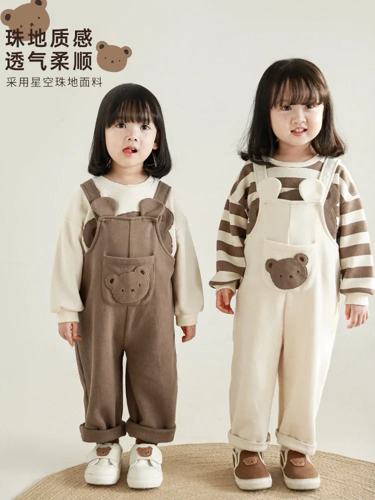 

Children's Bear Casual Suit Spring 2022 Print Overalls Children Cartoon Pullover Sweatshirt