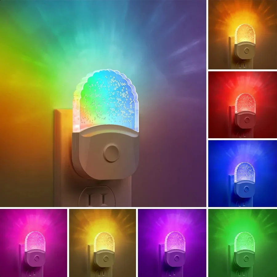 Night Lights Plug Into Wall [2 Pack] Color Changing Night Light for 8Color RGB LED Nightlight with Dusk to Dawn Sensor for Bath