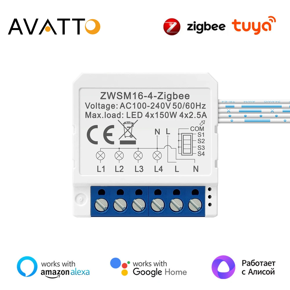 AVATTO Tuya ZigBee Smart Switch 1/2/3/4 Way DIY Switches Smart Life Timer Module Work With Alexa Google Home Alice Voice Control