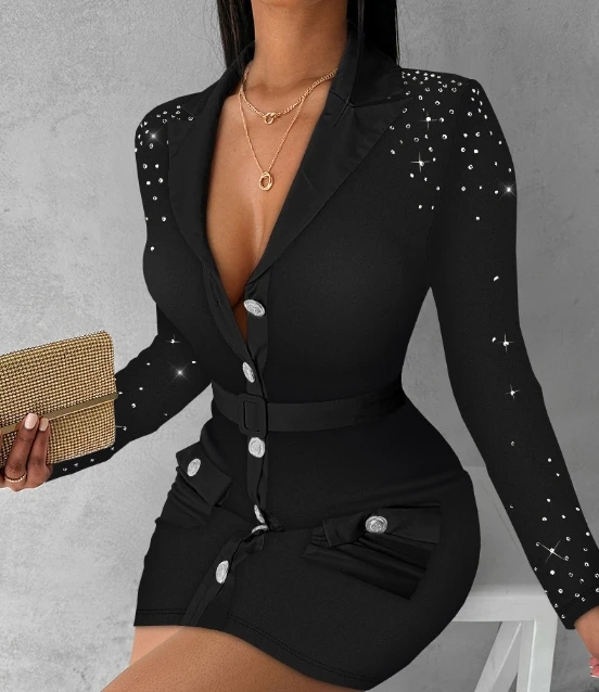 Vestido frontal de manga comprida com botão frontal em cima feminino, casual, elegante, sexy, festa à noite, nova moda, outono, inverno, primavera, 2022