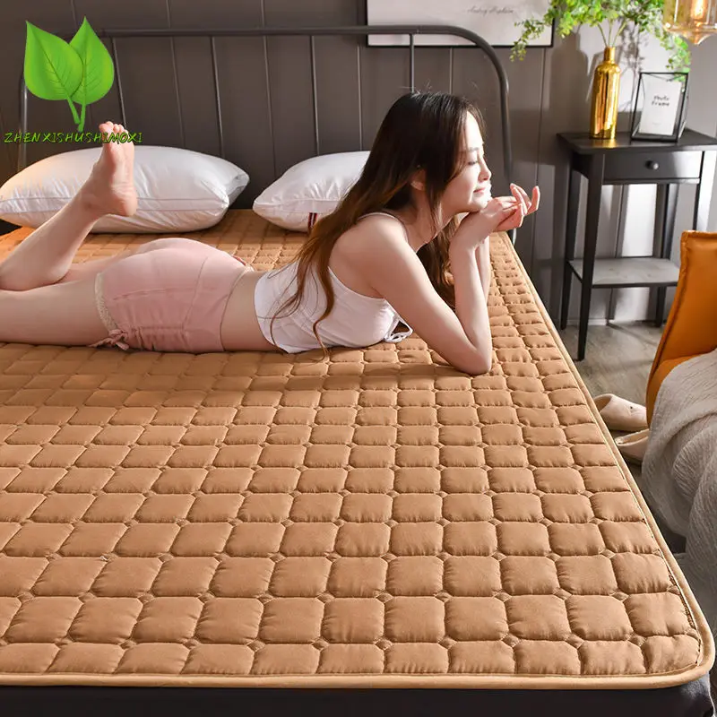 

Solid Color Quilted Bed Fitted Sheet Summer Sleeping Mat Bed Protector Pad Bed Topper Protection Queen King Size Mattress Cover