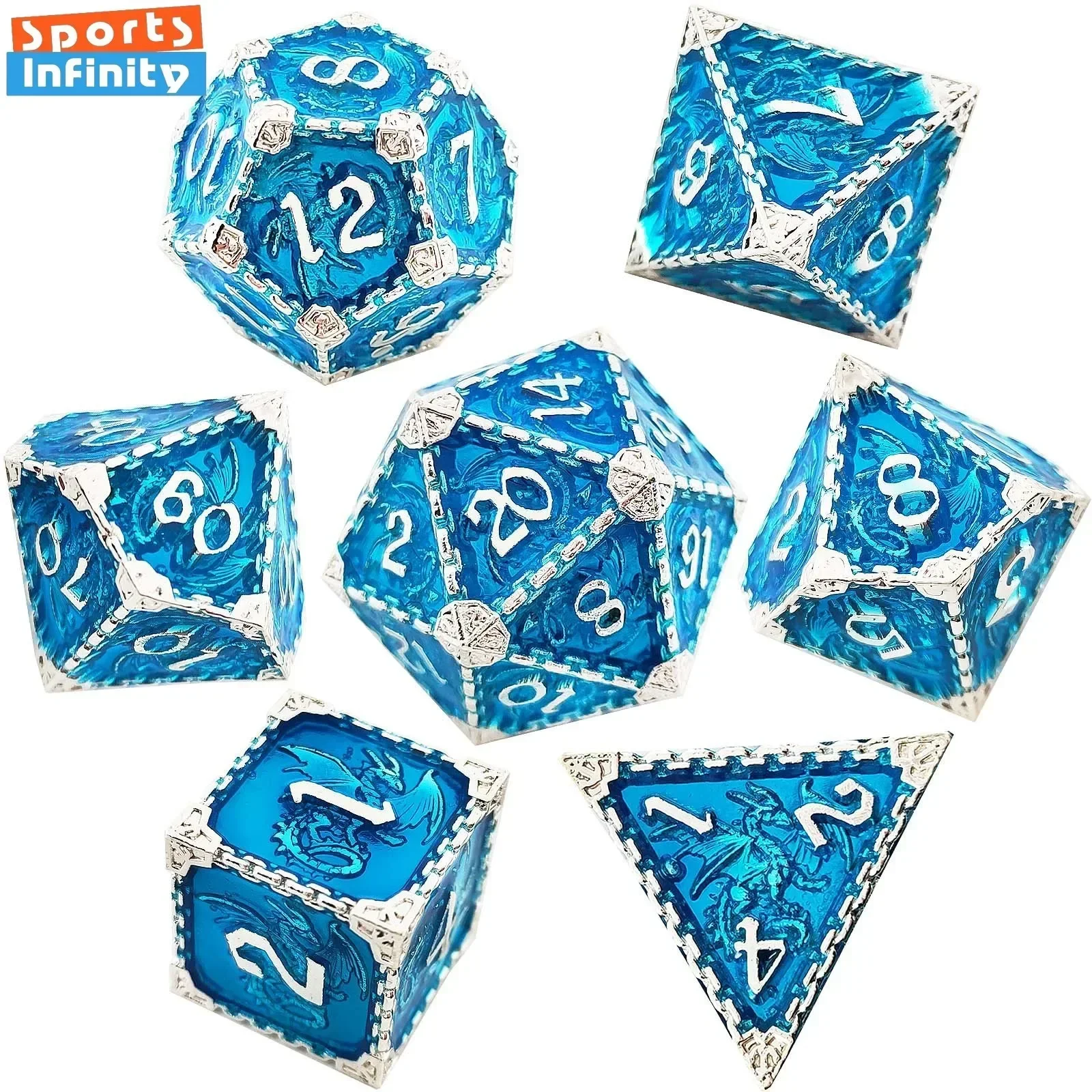 7pcs Metal Dice Set Zinc Alloy Solid Dice for COC Running Group DND Cthulhu TRPG Board Game Polyhedral Dice Desktop Decoration