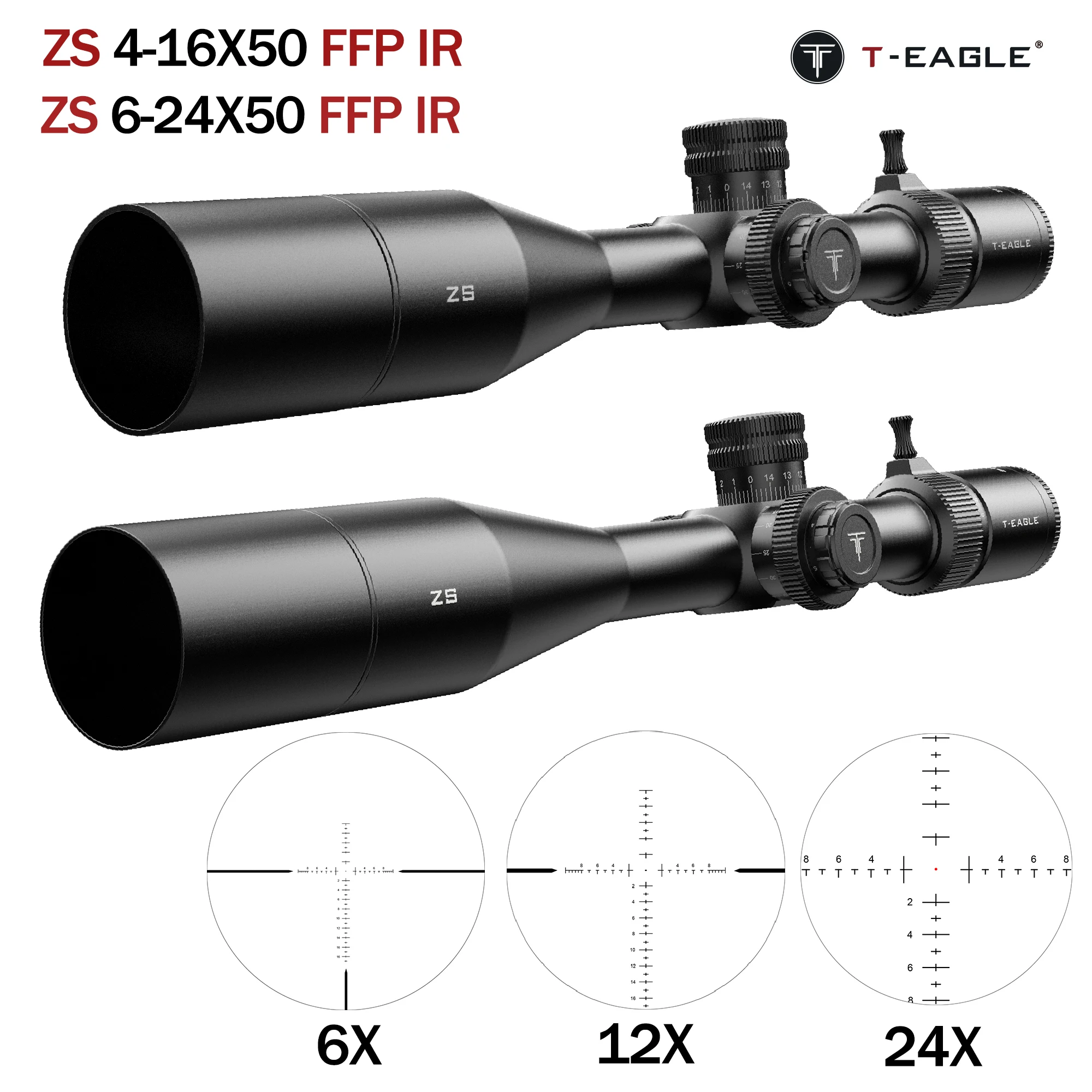 ZS4-16X50FFP ZS6-24X50FFP Tactical Scope Optics Hunting Rifles Scopes First Focal Plane Adjustable Red Reticle Riflescope