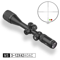 Discovery-Spring Riflescope para caça, Âmbito óptico à prova de choque, vidro iluminado verde e vermelho, retículo gravado, tático, MS 3-12x42AOAC