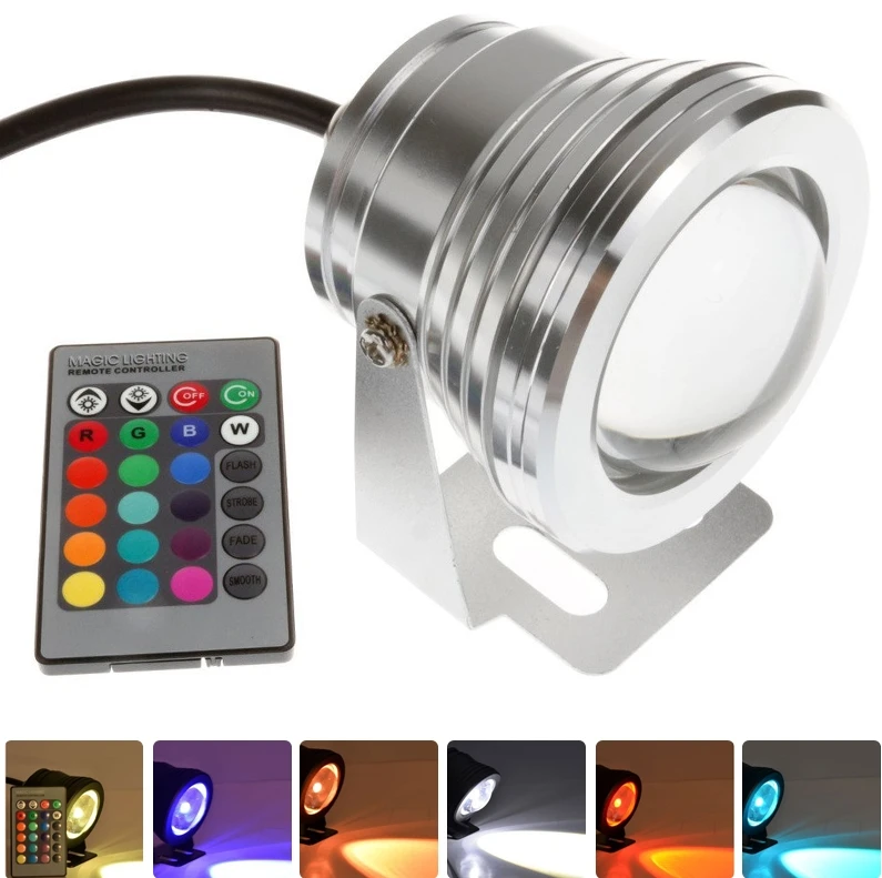 10W 85-240V underwater RGB white Led Light Waterproof IP68 fountain pool Lamp Lights16 color change + 24key IR Remote controler