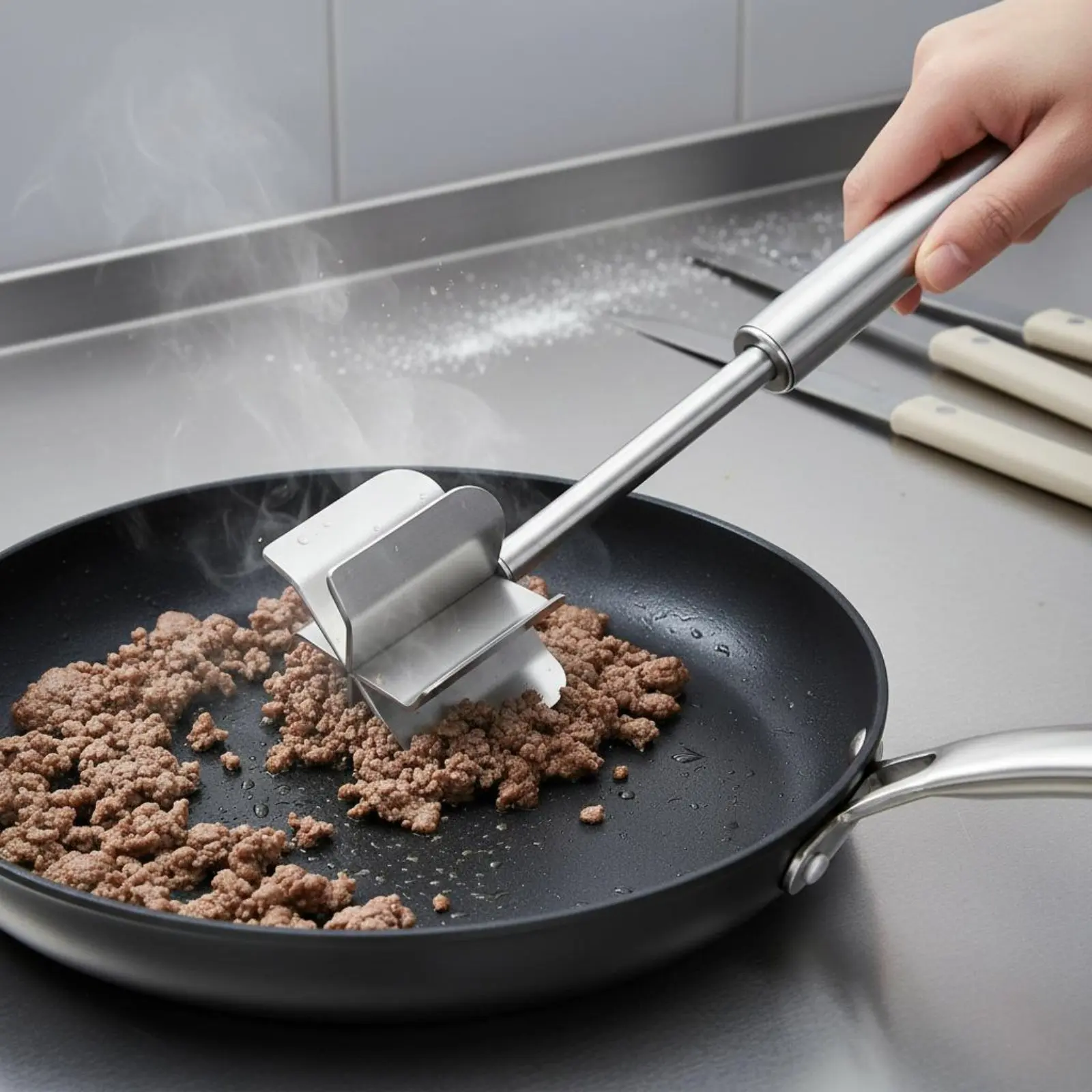 

Stainless Steel Meat Chopper Dishwasher Safe Handheld Potato Masher Ground Beef Masher Ergonomic Handle Hamburger Smasher