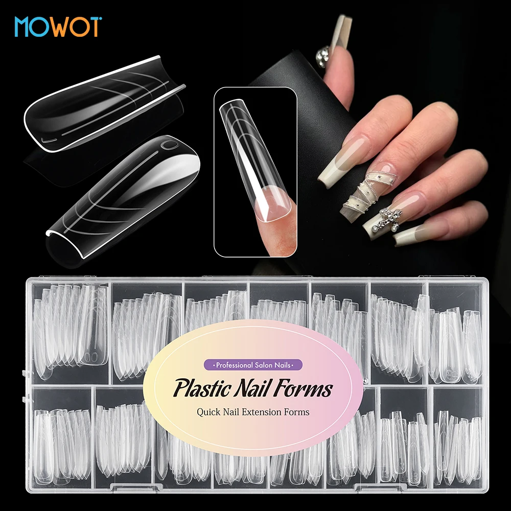 MOWOT توسيع أشكال الأظافر المزدوجة 150 قطعة غطاء كامل أظافر صناعية نصائح بولي جيل للأظافر قالب تمديد أظافر أكريليك أشكال علوية علوية 15 مقاسات