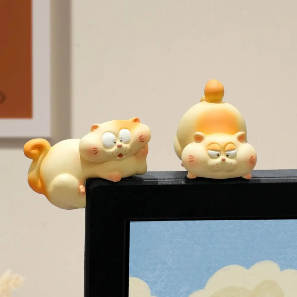 Cartoon Design Cat Monitor Ornament Office Desk Home Decoration Chubby Cat Figure Cute Mini Resin Cat Figurines Micro Landscape