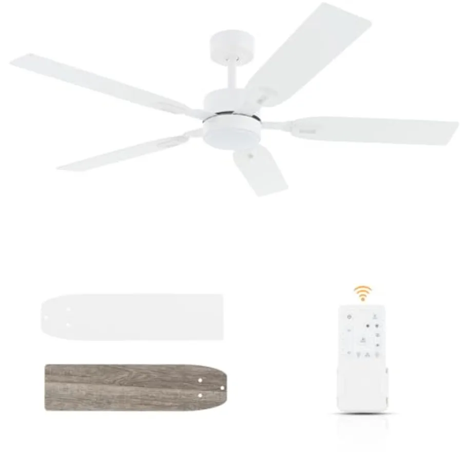 

52" Ceiling Fan with Light for Bedroom - 6 Speeds and Reversible Function - 3 Color Temperature and Dimmable Brightness - Quiet