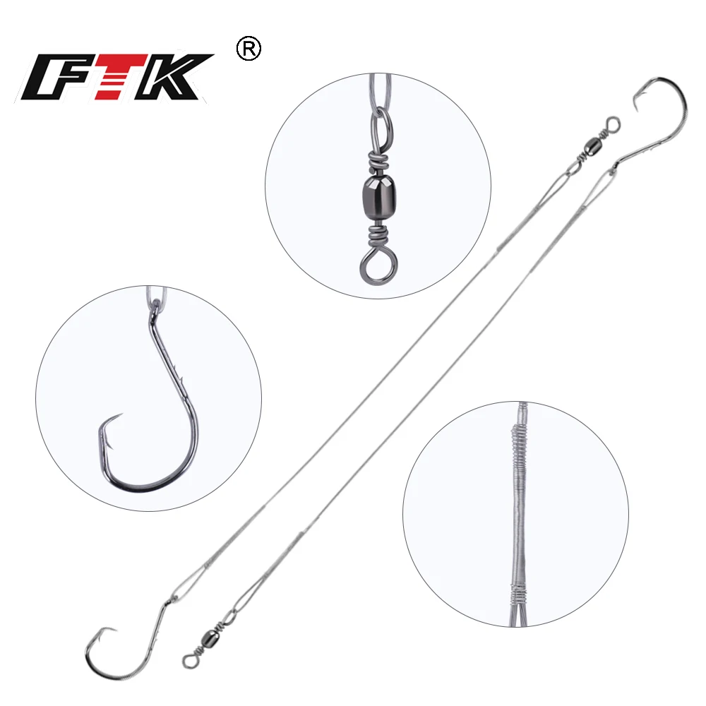 

FTK New Anti Bite Fishing Line Silver Steel Wire Leader with High-carbon steel Fishing Hook for Carp Fishing Accessory 16CM-20CM