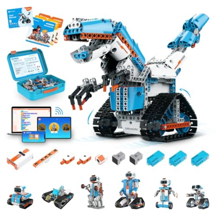 Educational robot kit for kids 8-16: coding remote control, Scratch modular programming, ABS plastic, blue-gray, STEM learning