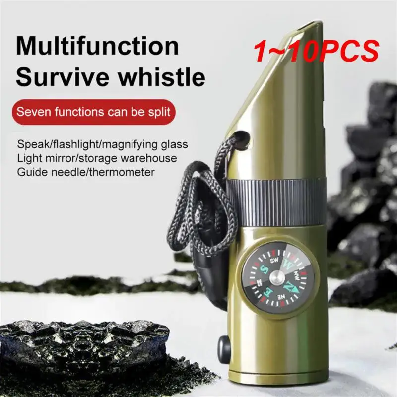 

1~10PCS Multifunctional Whistle 7 In 1 Camping Survival Whistle Trekking Thermometer Compass Tools Magnifier Mirror With