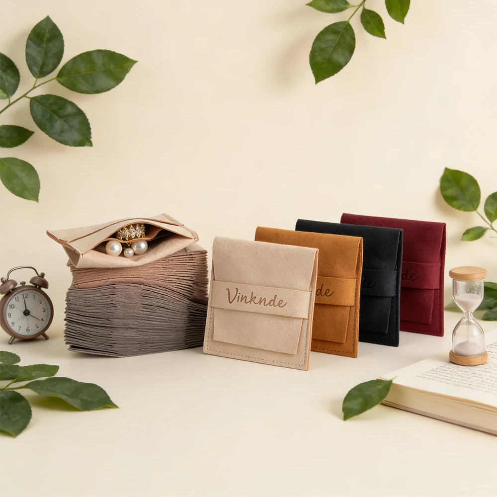 

50Pcs Custom Logo Jewelry Pouch Earrings Necklace Bracelet Packaging Bag with Compartment Soft Microfiber Flip Dust Proof Sack