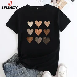 JFUNCY T-shirt donna manica corta Tees Fashion Heart Graphic T-shirt donna Top estate abbigliamento femminile Tshirt in cotone