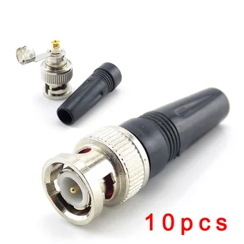 10 peças conector bnc macho adaptador twist-on cabo coaxial rg59 para câmera cctv vídeo/conector de áudio