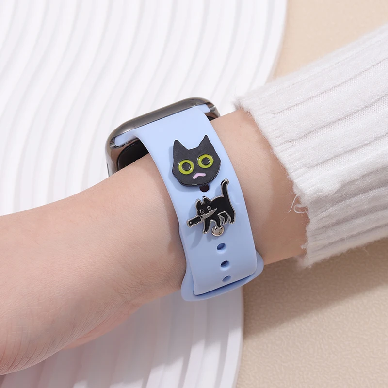 Cartoon Animal Charms for Apple Watch Froggy Black Cat Decorative Stud Charm Jewelry for Iwatch Silicone Strap Watchband Charm