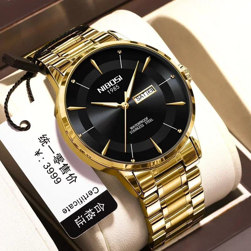 

NIBOSI Luxury Watch for Man Elegant Date Week Waterproof Luminous Men Watch Quartz Stainless Steel Sports Men's Watches Relogio