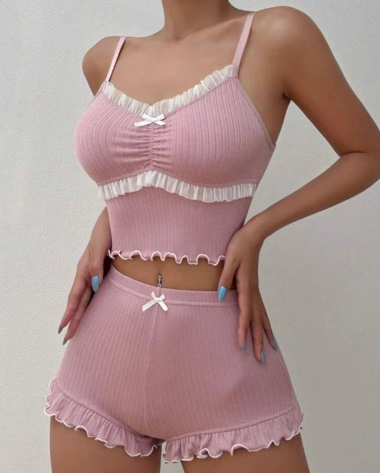 Two Piece Set of 2024 Summer Fashionable New Sexy Mesh Patchwork Home Underwear Set with Lace Lace Suspender Pajama Set