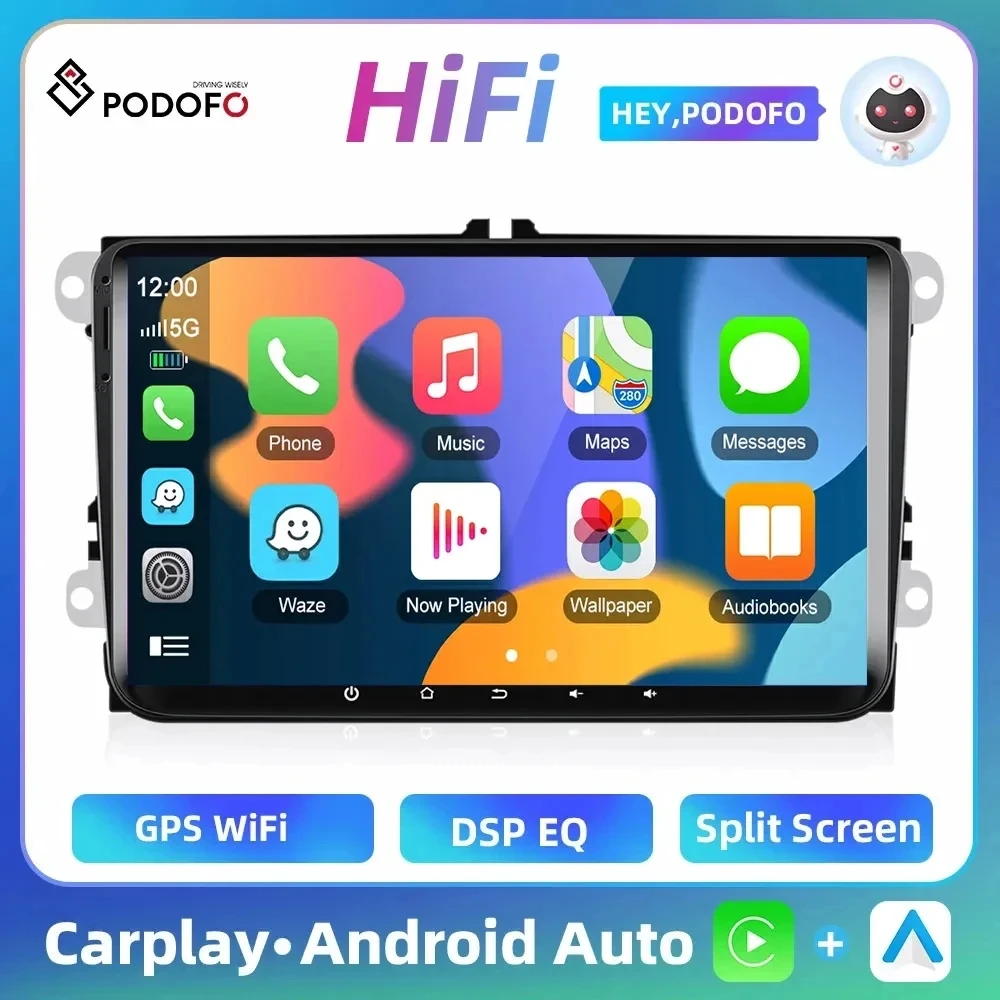 Podofo Android 10 Car Screen Player For VW Seat Skoda Superb Octavia Fabia 9'' Carplay AI 8-core 8+128G Car Radio 4G WIFI TFT