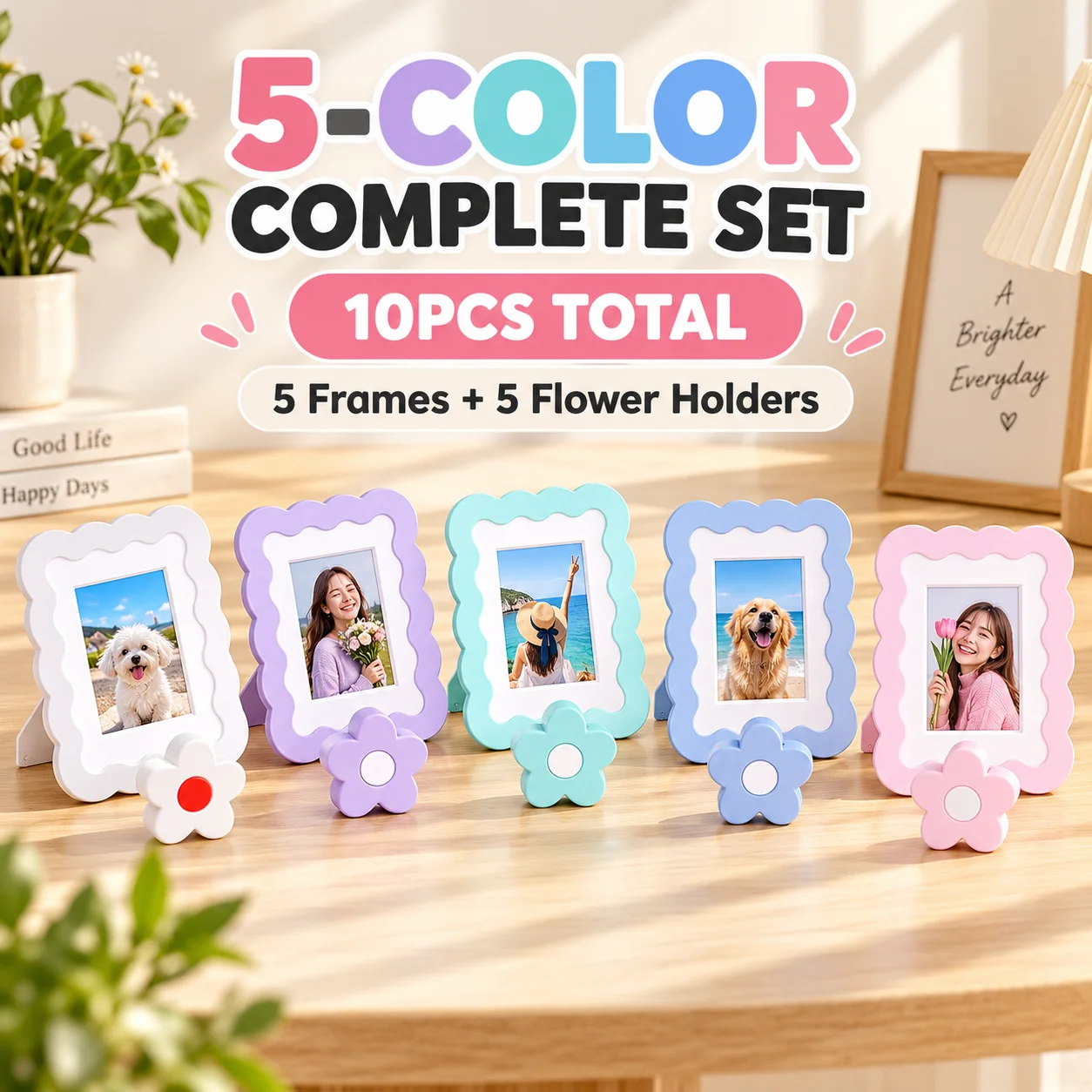 10PCS 5-Color Photo Display Set 5 Wavy Frames for Instax Mini 5 Flower Holders for 3-Inch 4-Inch Photos Notes Postcards Gift