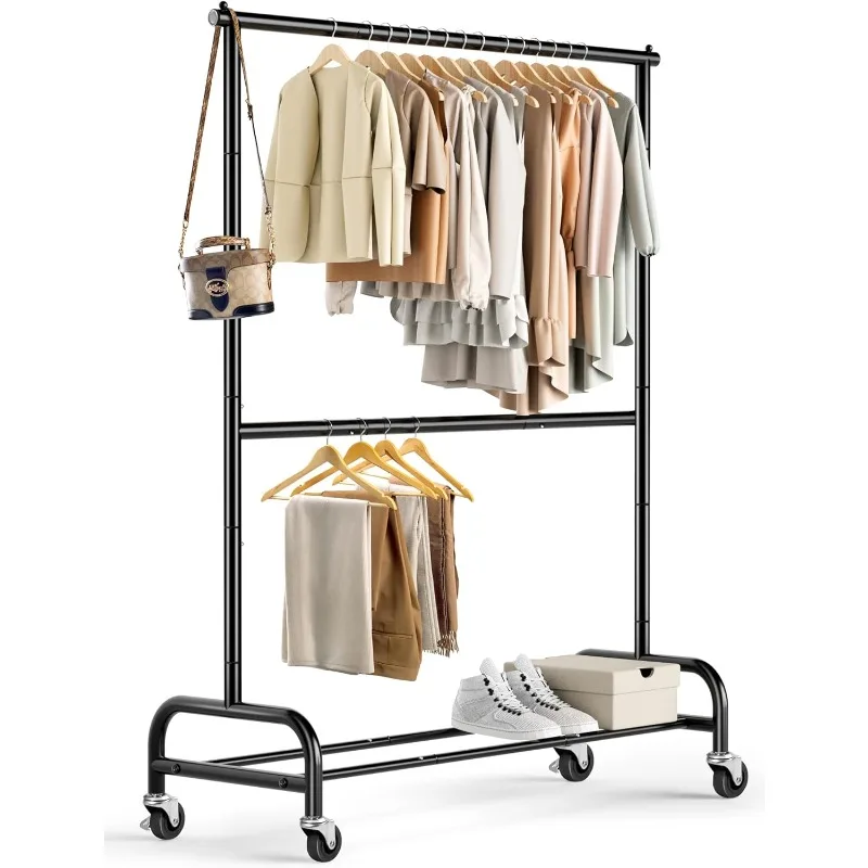 

Duty Clothing Racks for Hanging Clothes Rack Double Rod Garment Rack Rolling Closet Wardrobe Rack