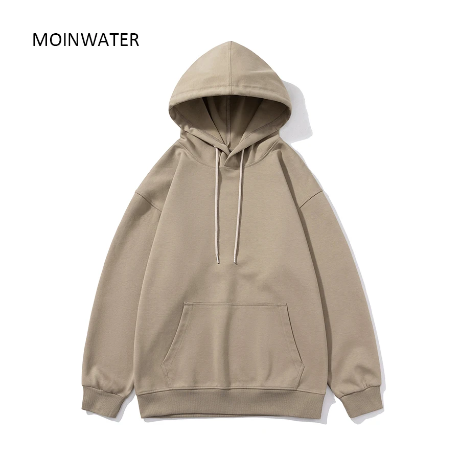 MOINWATER Women New Casual Hoodies Female Streetwear Light Blue Hooded Sproty Sweatshirts Lady Khaki Long Sleeve Tops MH2301