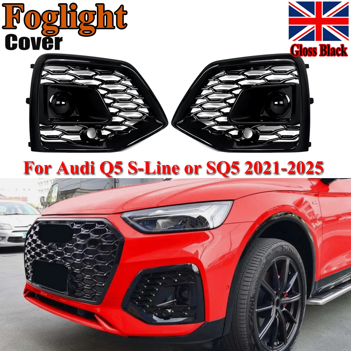 

Car Front Bumper Fog Lamp Grille for Audi Q5 SQ5 2021-2025 Honeycomb Mesh Fog Light Grille RS4 Style Racing Grill Cover RS Style