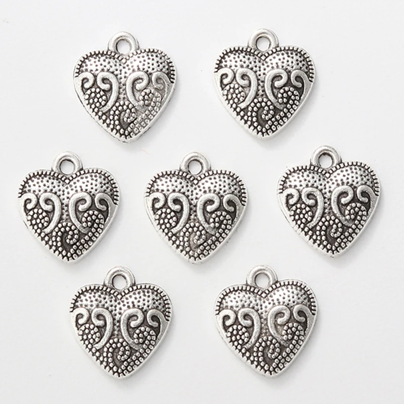 40pcs Cute Little Heart Alloy Charms Silver Color Punk Pendants For Making Handmade DIY Jewelry Accessories Crafts Necklace