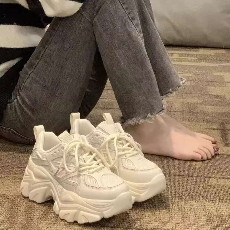 Women’s Spring/Autumn New Fashion Thick Sole Daddy Shoes - Height-Increasing Comfortable Versatile Sneakers，Heeled Women's Shoes