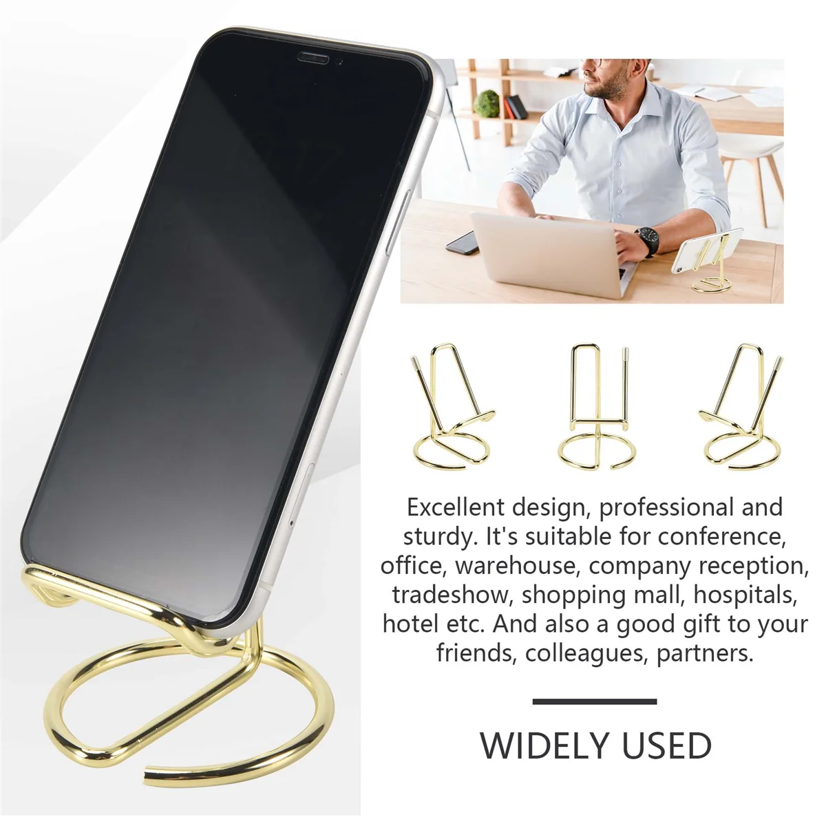 Porta biglietti da visita per scrivania, espositore per biglietti da visita in metallo, porta biglietti da visita da tavolo per ufficio (oro)