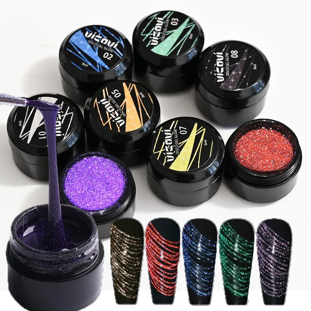 

8ML Reflective Glitter Spider Gel for Nail Art Wire Drawing UV/LED Glitter Gel Nail Polish Salon Disco Pulling Line Painting Gel