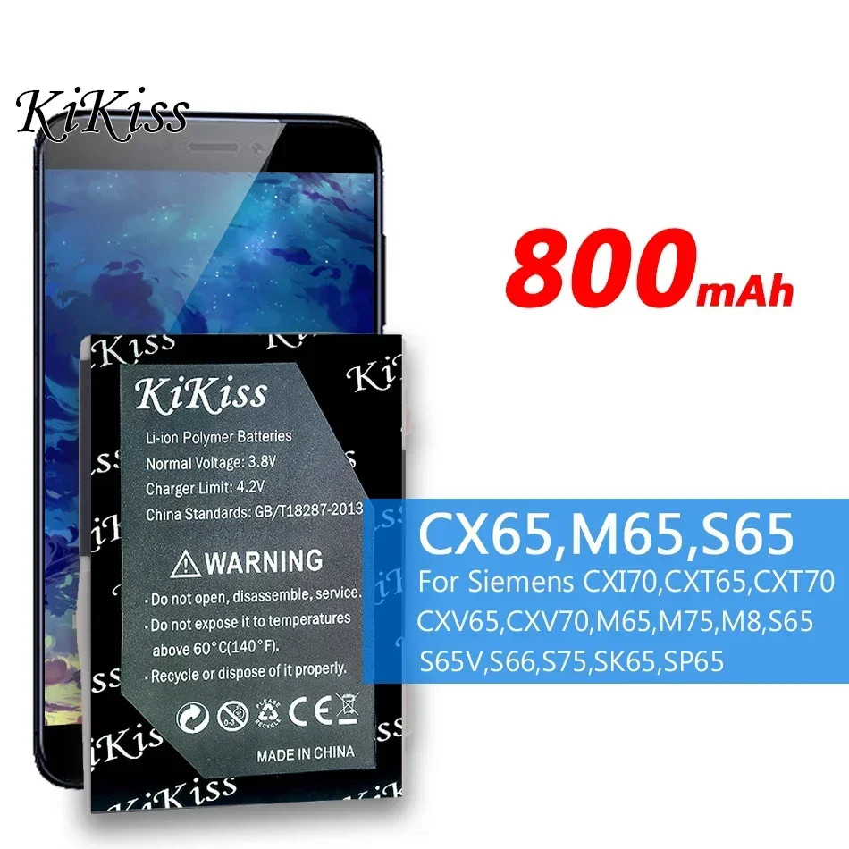 KiKiss Higher Capacity 800mAh Battery 750mAh for Siemens CXI70,CXT65,CXT70,CXV65,CXV70,M65,M75,M8,S65,S65V,S66,S75,SK65,SP65