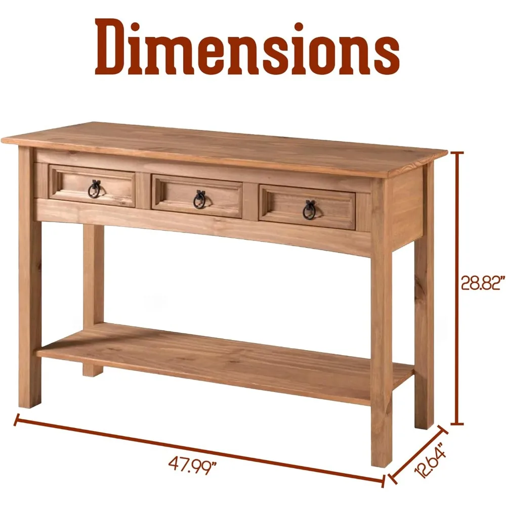 Solid Wood Console Table with  Drawers - Farmhouse Entryway Table with Storage Shelf, Farmhouse Furniture for Living Room