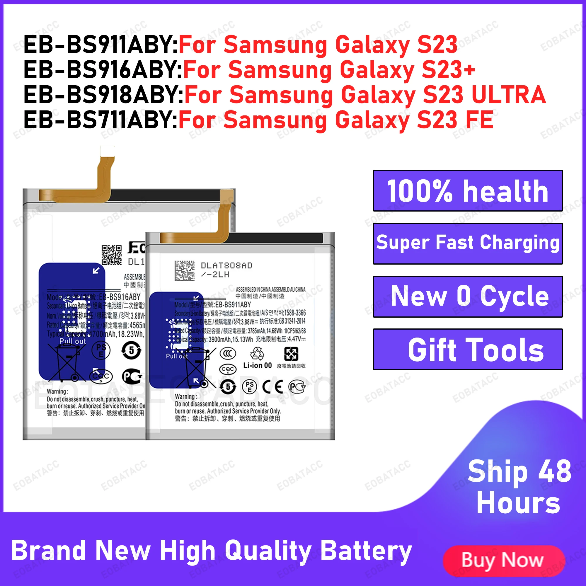 2025 Years Brand New Battery For Samsung S23 FE /S23/S23 PLUS/S23U/S23 ULTRA  Replacement Batteries+Free Tools