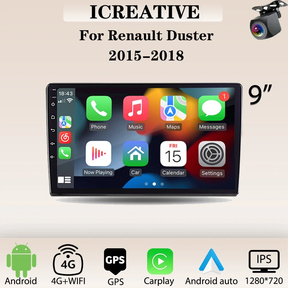 

Car Radio Carplay for Renault Duster 2015 - 2018 Multimedia Player 2din Stereo Head Unit Android 9 Inch Autoradio Navigation GPS