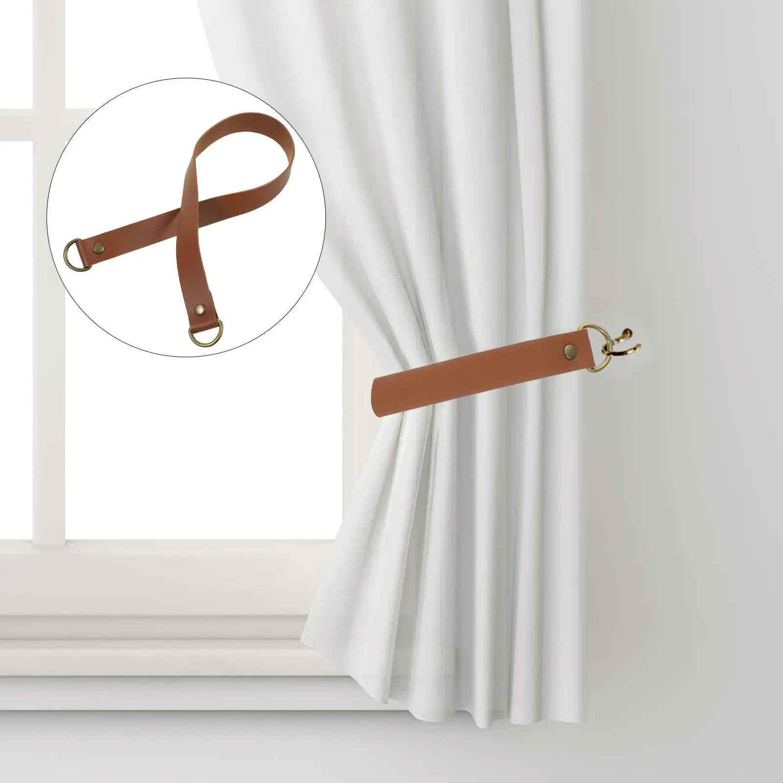 Vorhänge, Haken, Riemen (braun), Retro-Dekor, Pu-Raffhalter, Wohnaccessoires