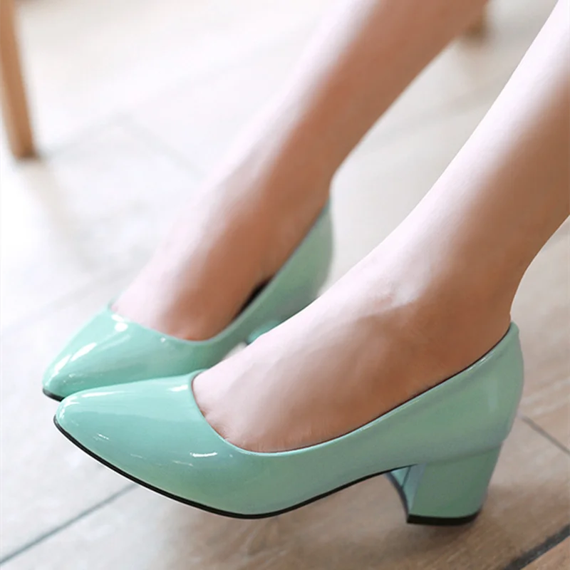 Lady Green Pinkish Pointy Toe Pumps For Dress Null Simple Slip-On Square Heels 5cm Stilettos Chaussure 32-43 Candy Colors 26cm