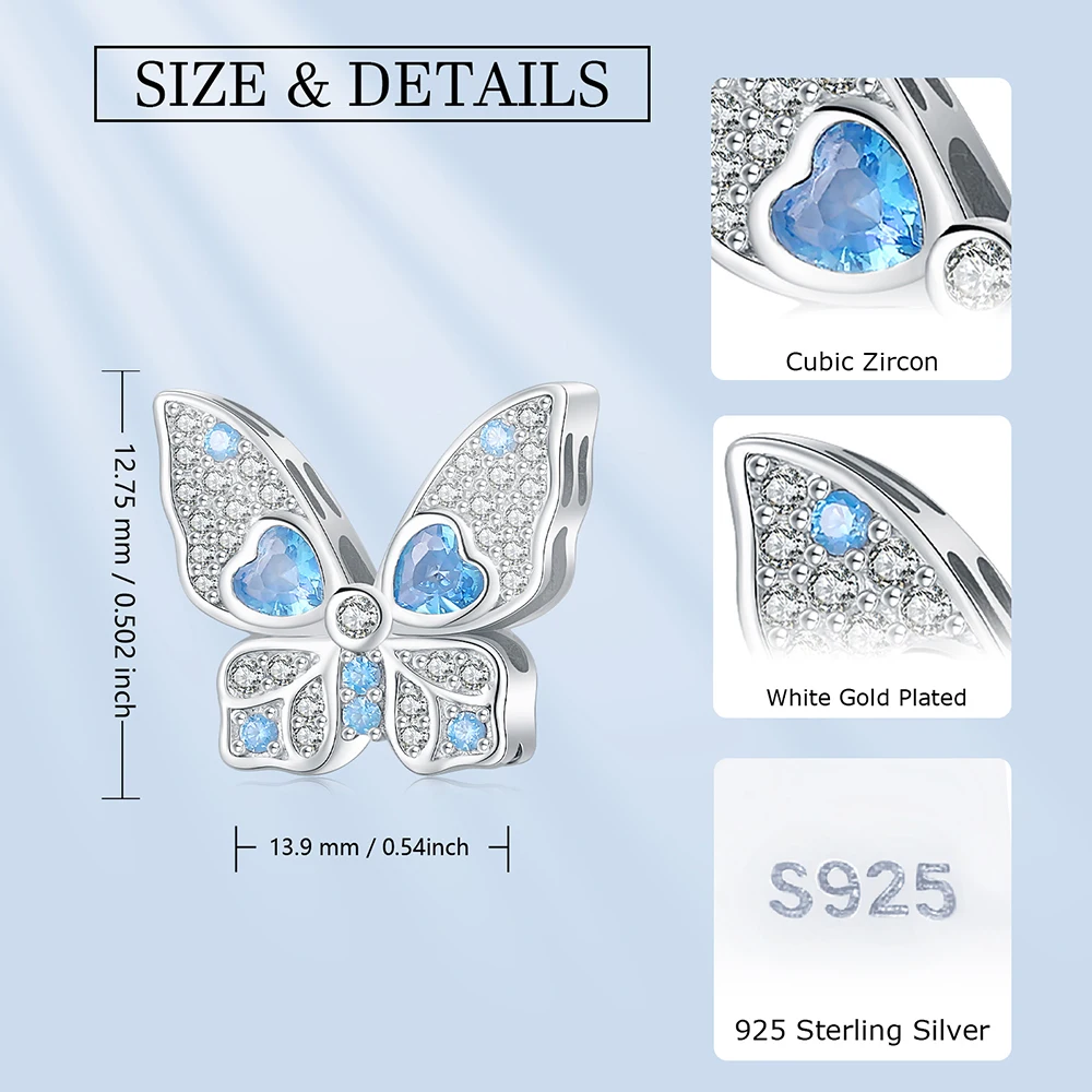 925 Sterling Silver Butterfly Beads With Blue Enamel Charms Fit Original European Bracelets Religious Jewelry for Women Friends