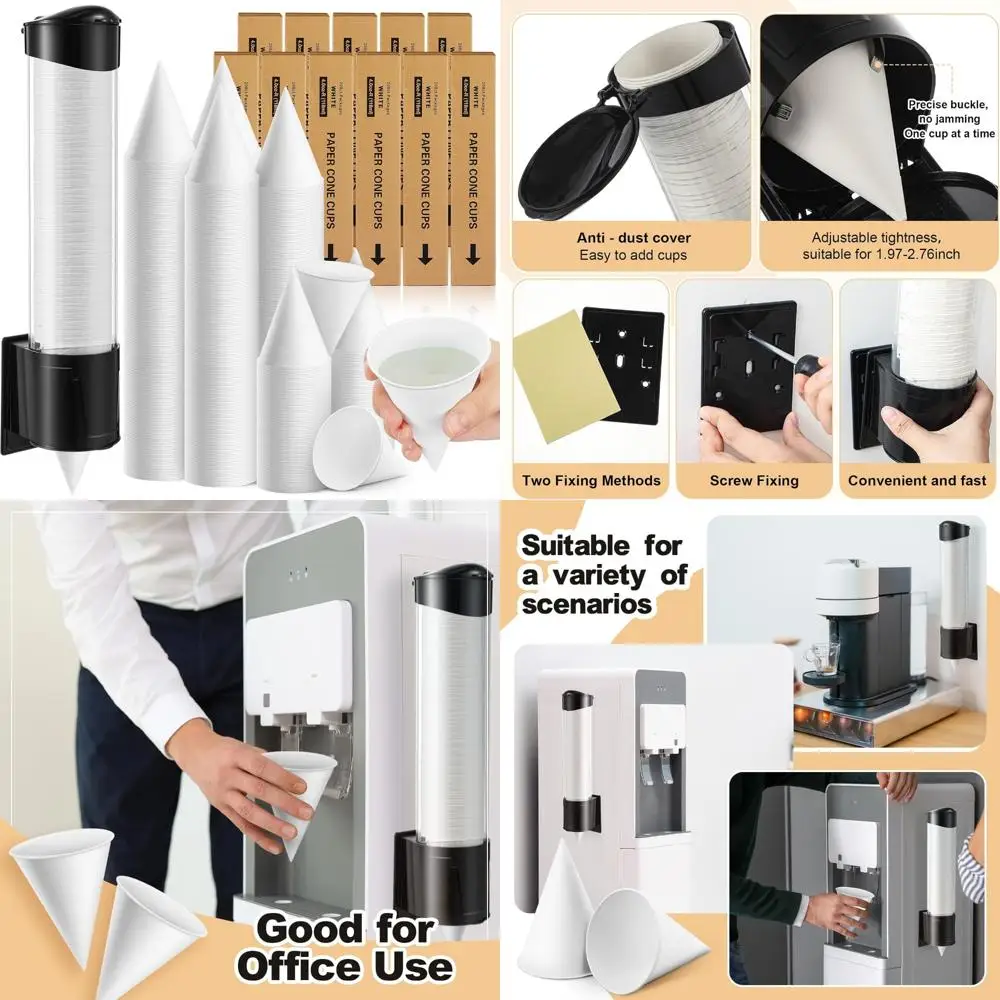 

4 oz Disposable Paper Cone Cups - 2200 Pieces, Thickened, with Wall Mount Dispenser for Restaurants and Catering Services