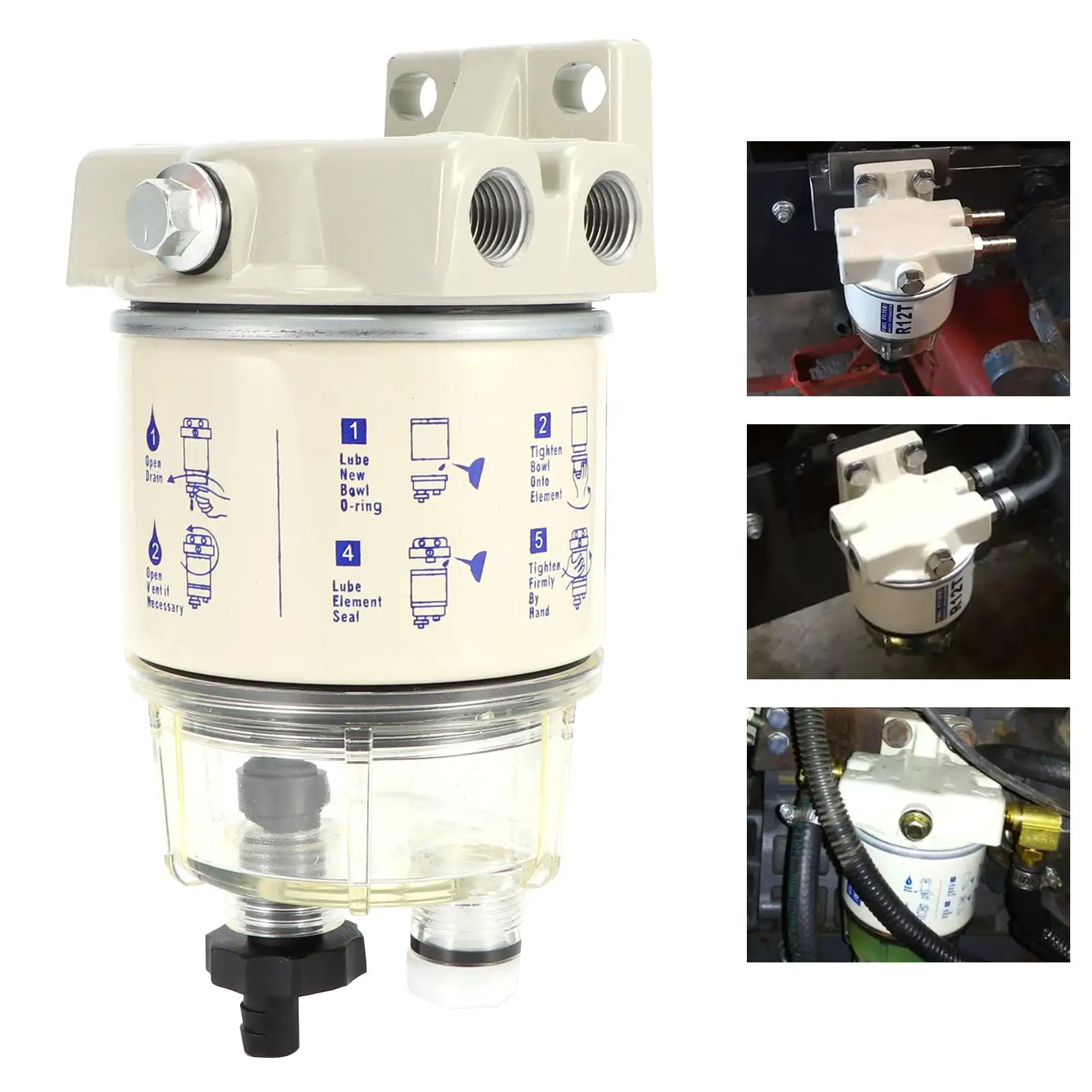 Water Separator Filter Replacement S3240 R12T 120AT RK10222 with Fitting for Automotive Use