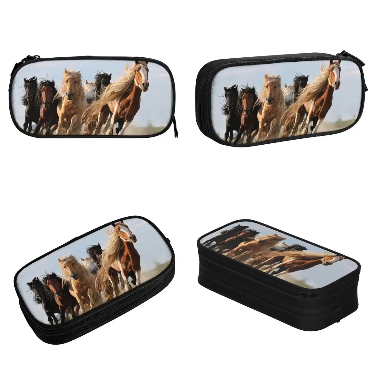 Horse Race Pencil Case Galloping Animal Lovers Pen Holder Bag Student Large Storage School Supplies Gift Pencil Box