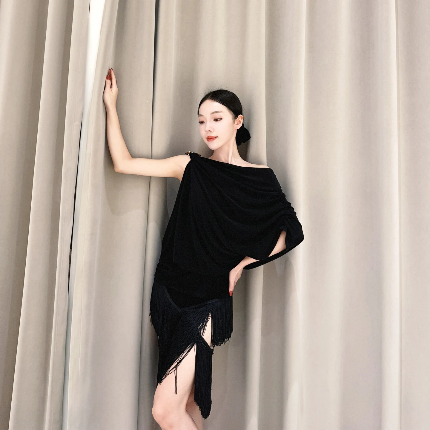 Latin Dance Kleidung Frauen Lose Schräg Schulter Leopard Schwarz Tops Erwachsene Rumba Cha Cha Tanz Kleid Praxis Ausbildung Kleid SS1132