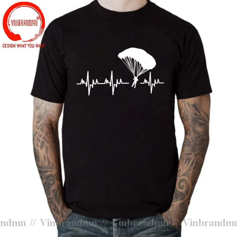 Comic Paragliding heartbeat T shirt men Funny Parachute Pulse T-shirt Paraglider man best gift tee shirt Skydiving Pilot tshirt