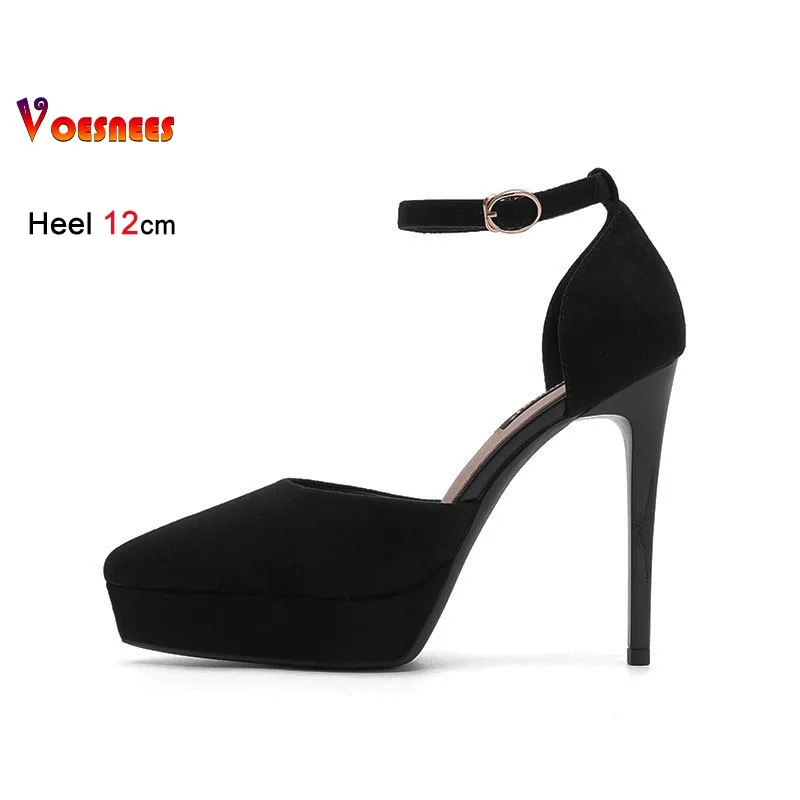 2026 أسود مثير خنجر الصنادل أحذية نسائية 12 سنتيمتر مدبب تو جوفاء مغلقة تو الصنادل منصة مقاوم للماء السيدات حذا فردي للسيدات