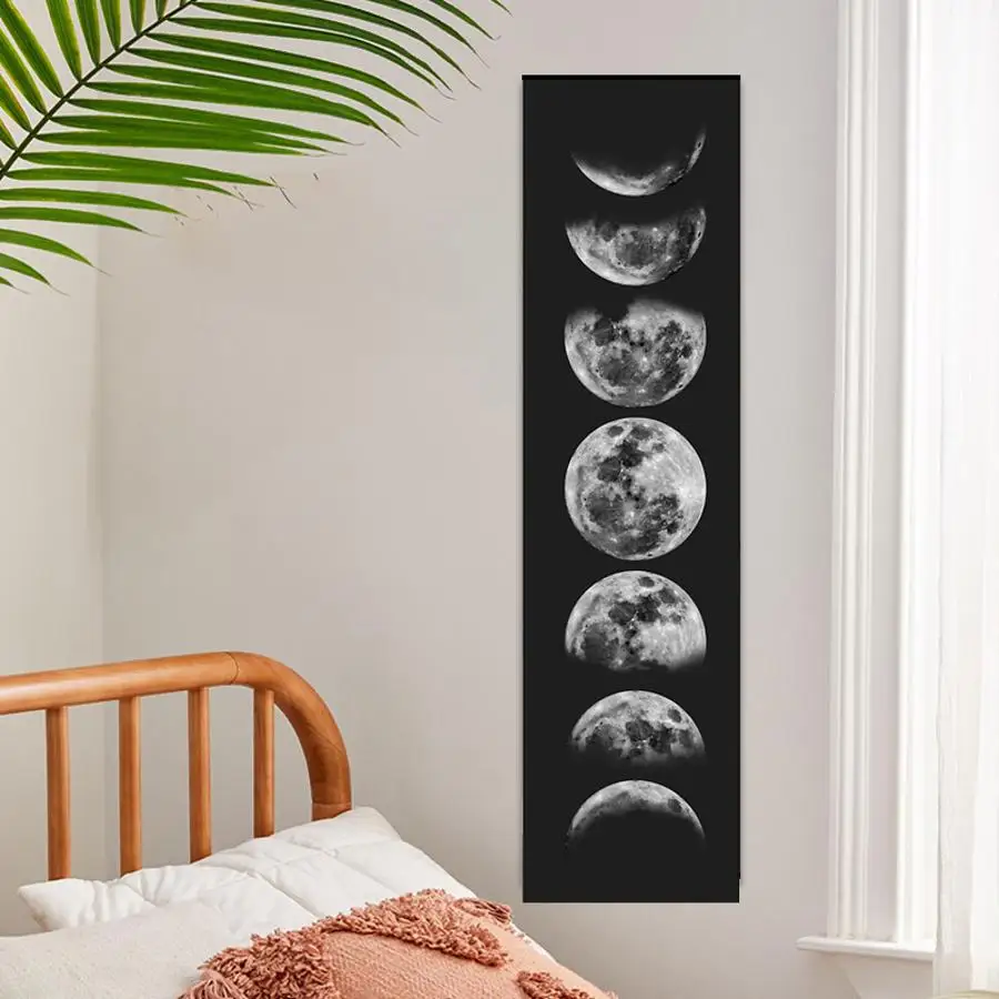 1PC Moon Phase Tapestry Flower Wall Hanging Cute Moon Bohemia Art Tapestries Bright Printing Pattern Small Size Room Decoration