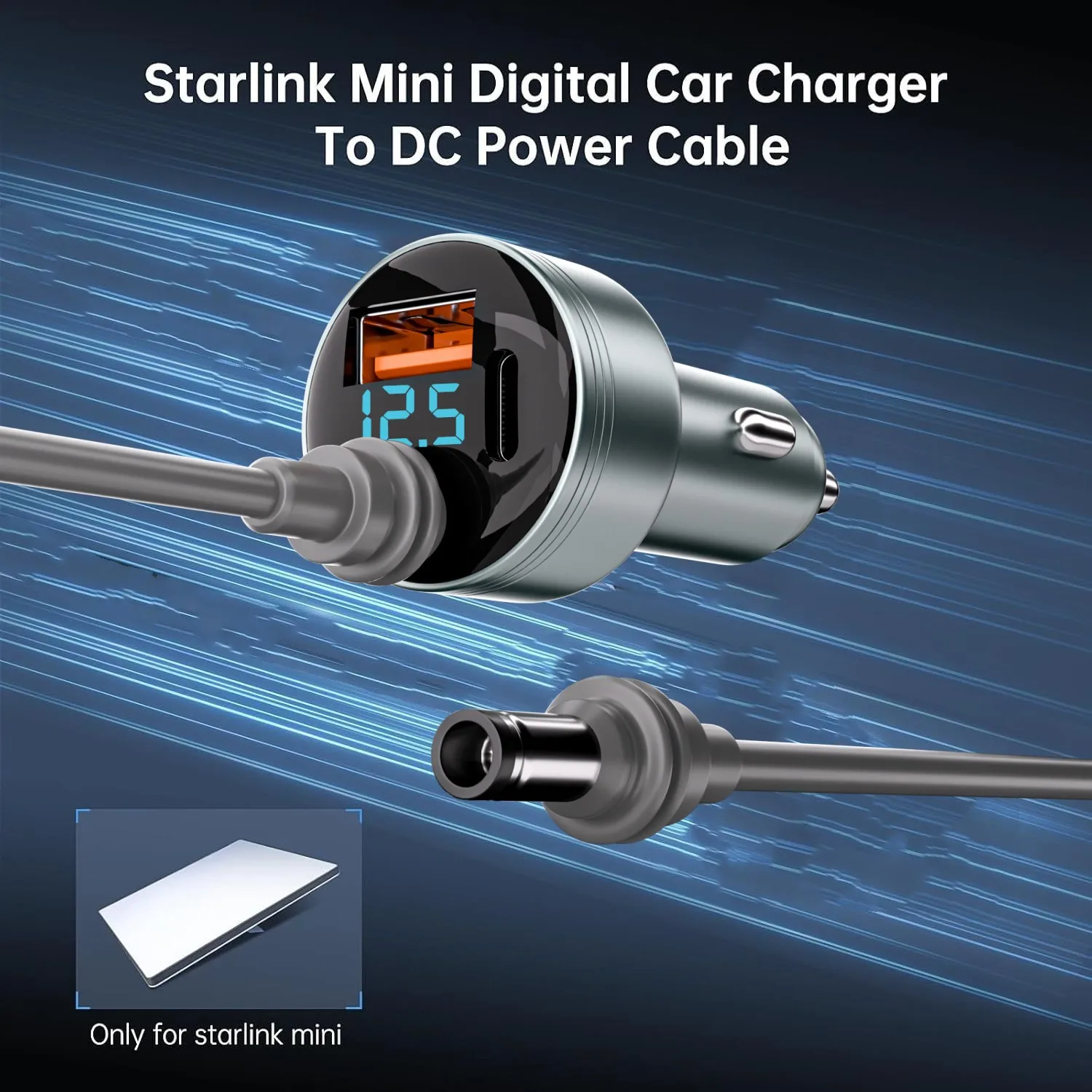 Starlink Mini Cyfrowa Ładowarka Samochodowa Ładowarka Bordowa z DC 5521 USB-C QC 3.0 3 Porty Obsługa Szybkiego Ładowania PD z Kablem DC 16AWG — zdjęcie produktu 2