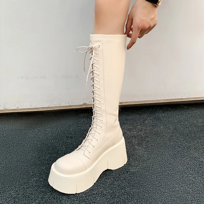 Platform Knee High Boots Women 2023 Autumn Winter Thick Platfrom Long Boots Woman Fashion Zipper Lace-Up Solid Thigh Botas Mujer