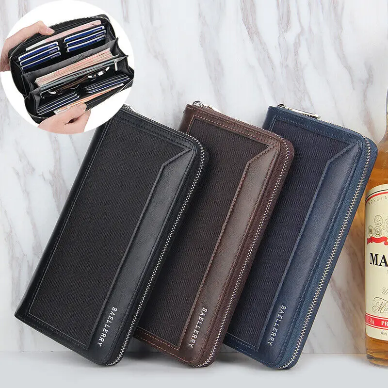 

Man's Leather Long Clutch Bag Foldable Zipper Purse Large Capacity Credit Card Holder Wallet Cell Phone Bag Business Men's purse