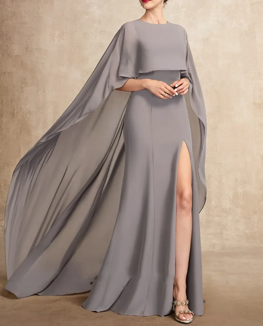 

Silver Chiffon Elegant Simple Evening Dress Long Tail Silt A-line Celebrity Formal Party Gowns Vestidos Longo Robe De Soiree