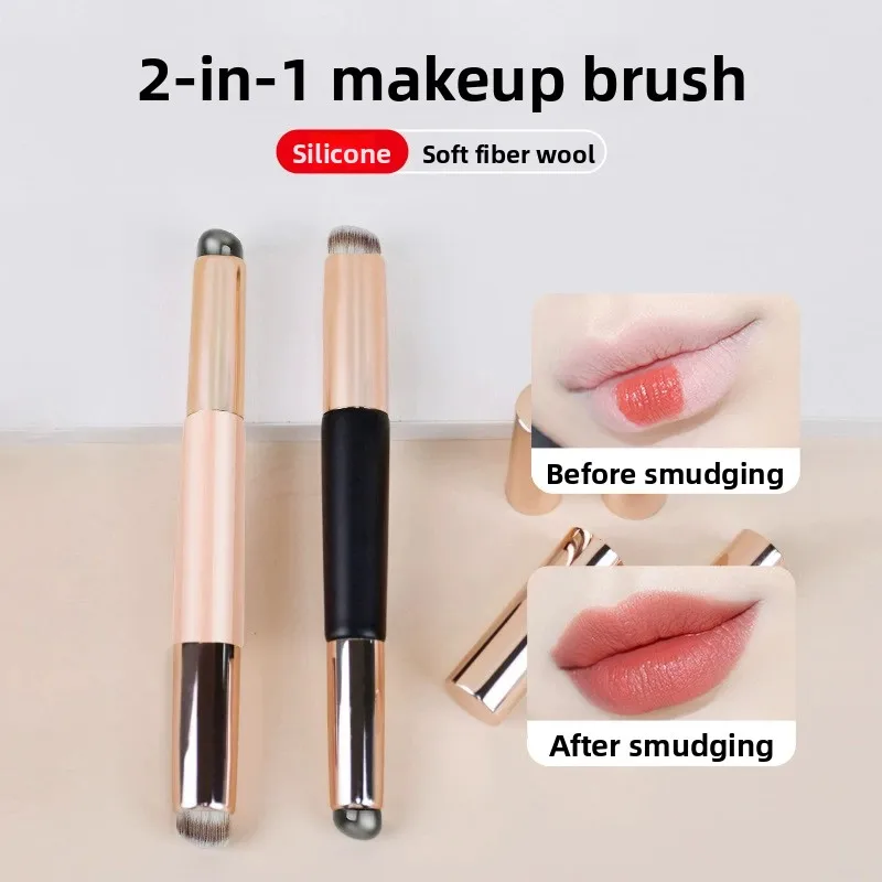 

Double-ended Silicone Lip Brush Concealer Brush 2-in-1 Portable Lipstick Lip Balm Applicator with Cap Makeup Brush Beauty Tools